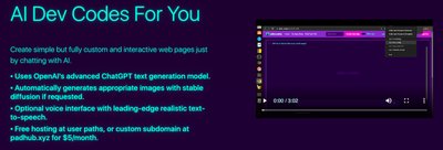 AIDev.Codes - инструмент для создания пользовательских веб-страниц с генерацией текста.
