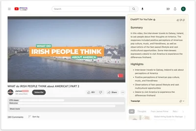 ChatGPT for YouTube - расширение google chrome для обобщения видео youtube