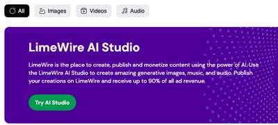 LimeWire - платформа для создания, публикации и монетизации изображений, музыки и аудио, созданных ии.