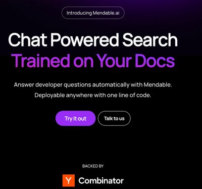 Mendable - инструмент для создания поиска с помощью чата, обученного вашей документации.