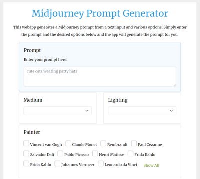 Midjourney Prompt Generator - генератор подсказок в пути