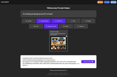 MidJourney Prompt Tool - помогает пользователям создавать творческие подсказки, предлагая им идеи, предложения и изображения для вдохновения.