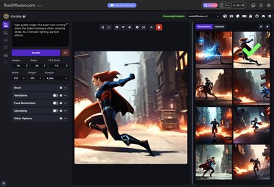 RunDiffusion - облачный инструмент для создания изображений с предварительно загруженными моделями, частными сеансами и браузерами изображений.