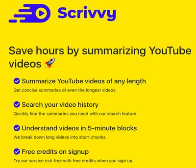 Scrivvy - инструмент для обобщения видео на youtube