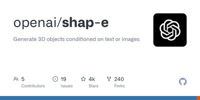 Shap-e - репозиторий github для создания 3d-объектов из текста или изображений.