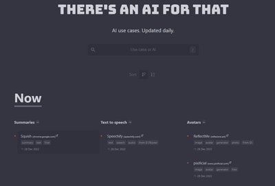 There's An AI For That - агрегатор инструментов ии, отсортированный по дате выпуска.