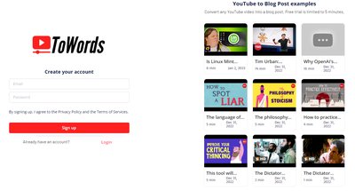ToWords - преобразует видео youtube в сообщения блога